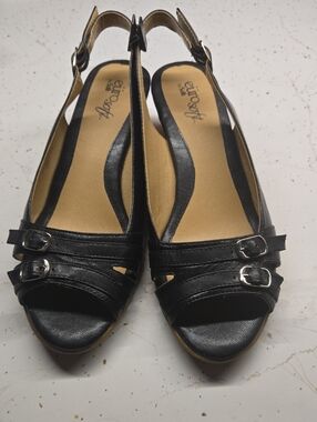 Eurosoft Black Slingback Peep-Toe Sandals with Buckle Detail